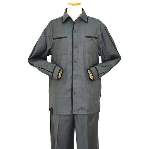 Steve Harvey Charcoal Grey With Black Trimming 2 Pc Outfit # 1999